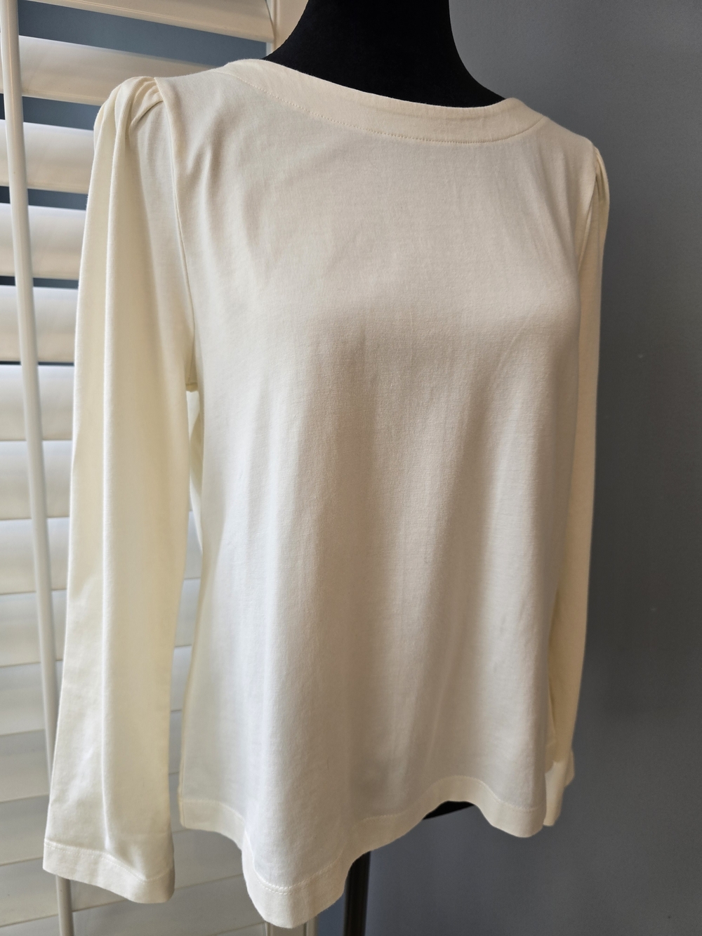 J. Crew Cream Long-Sleeve Tee with Subtle Shoulder Pleats New With Tags